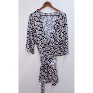 Flora Nikrooz Robe Floral Black‎ & White 3/4 Sleeve Casual Sz S / #9190
